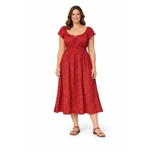 Universal Thread XL Red Floral Midi Dress Off Shoulder Boho A-Line Pockets